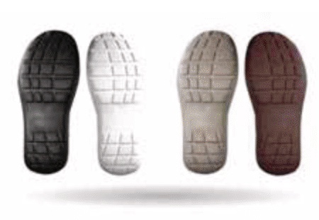 Suole per calzature in poliuretano nere, bianche, beige e marroni colorate con KIMcolor